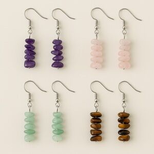 4-Pair Crystal Chip Earring Set | Amethyst Rose Quartz Aventurine Tiger’s Eye